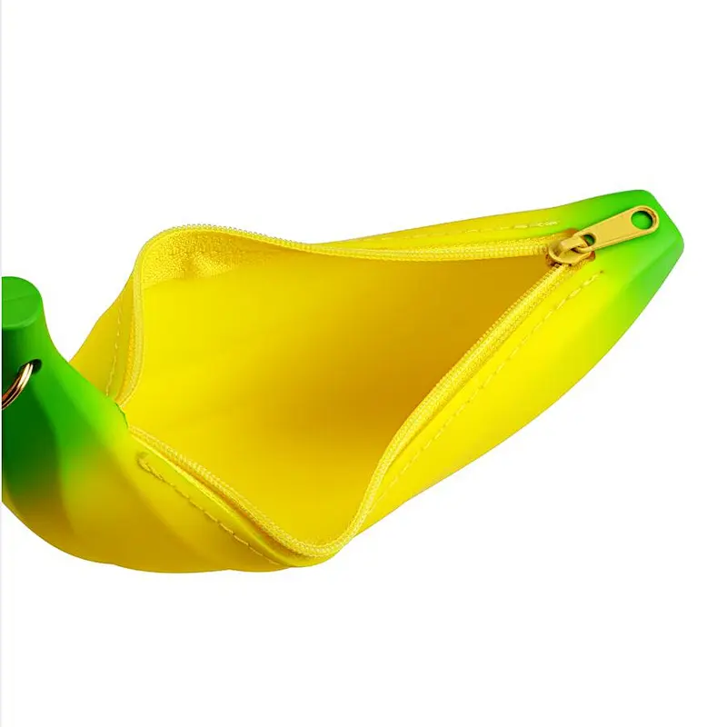 OEM Banana Pencil Case Pencil Box Banana Shaped Coin Bag Wallet Silicone Key Pen Pencil Purses Make Up Cosmetic Bag for School