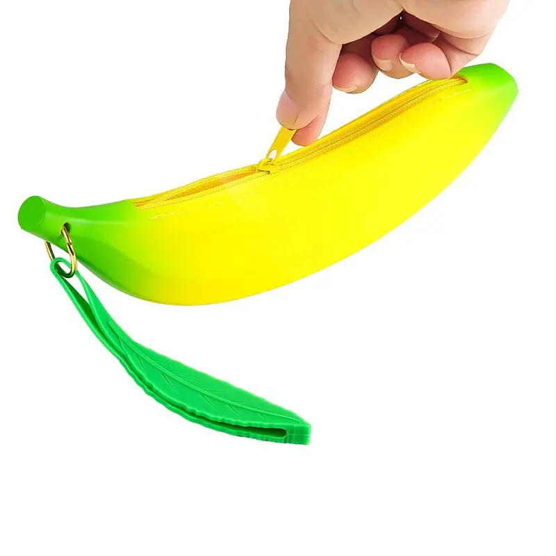 OEM Banana Pencil Case Pencil Box Banana Shaped Coin Bag Wallet Silicone Key Pen Pencil Purses Make Up Cosmetic Bag for School